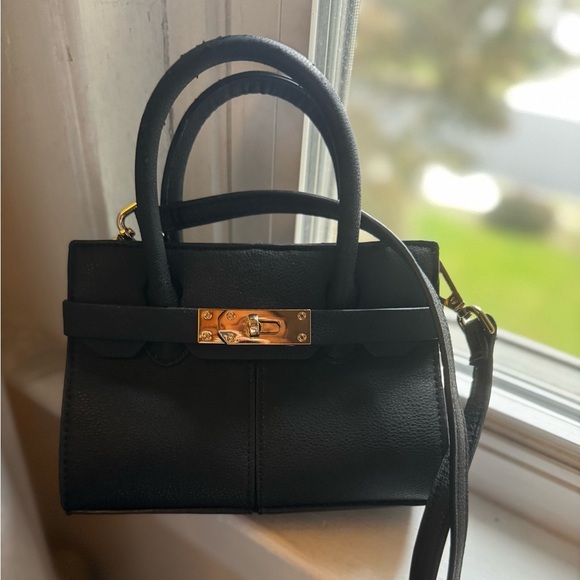 Amiana Black Mini Tote‎ Crossbody w/ Gold Hardware - Picture 2 of 6